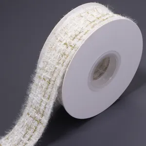 White gold tweed ribbon for DIY crafts, gift wrapping, hair bow and sewing accessories.