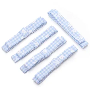 Blue white gingham floral ribbon fabric strips for hair bow accessories DIY sewing craft