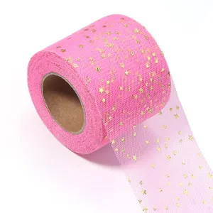 Pink gold star tulle roll for DIY wedding party dress clothing decor sewing craft material