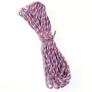 Corde tressée rouge blanche et bleue vue détaillée pour accessoire de bricolage DIY