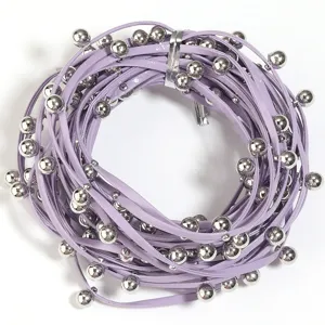 Purple leather cord necklace with silver beads punk style waist chain body jewelry detail view
