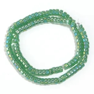 Green electroplated glass wheel spacer beads close-up detail for DIY jewelry making