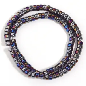 Colorful electroplated rondelle spacer beads close-up detail for DIY handmade jewelry craft.