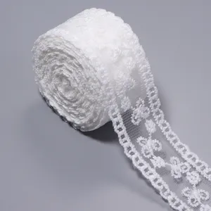 Weisses Polyester Netz Stickerei Spitzenband Borte fuer DIY Puppenkleidung Naehen.