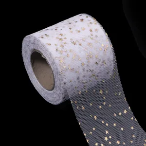 Gold star tulle roll white mesh fabric for DIY party wedding dress sewing craft accessory
