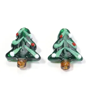 Christmas tree glass beads for DIY jewelry making, handmade charm for bracelets and necklaces.