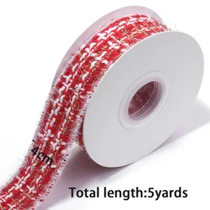 Polyester tweed ribbon roll for DIY bows hair accessories gift box and flower wrapping.