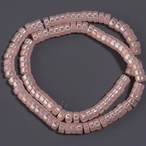 Pink electroplated wheel glass beads loose beads for DIY jewelry making handmade accessories.