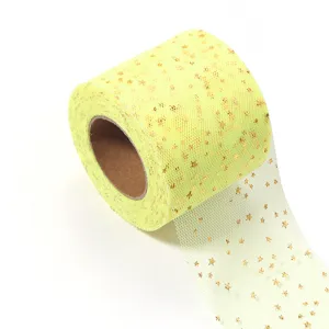 Gold star tulle ribbon roll for DIY hair accessories, wedding dress decoration and craft projects.