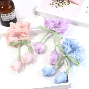 Joli ensemble chouchous cheveux ruban tulipe, élastiques en organza doux pour femmes filles.