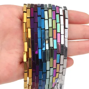 Bunte quadratische Saeule Haematit Perlen fuer DIY handgemachte Armbaender Halsketten Zubehoer