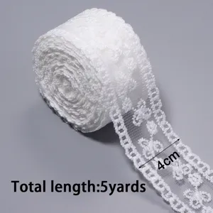 Weisse Polyester Tüll bestickte spitze Borte Band 4cm breit 5 Yards für DIY Handwerk Nähen.