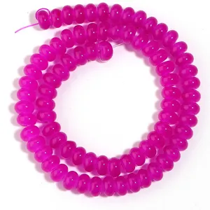 Cuentas de abaco de vidrio magenta brillante, perfectas para joyeria DIY y accesorios.