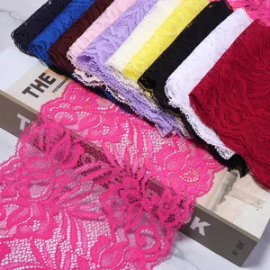 Detailed view of colorful stretch lace fabric trim, perfect for garment sewing and DIY crafts.