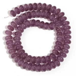 Abalorios de ábaco de vidrio violeta material de joyería DIY, detalle de espaciador redondo.