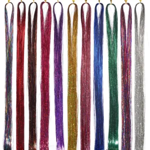 Λαμπερή Λέιζερ PET Μεταλλική Κλωστή Μαλλιών Extensions DIY Ανταύγειες Ολογραφικό Στολίδι Μαλλιών Για Πλεξούδες Πάρτι Γυναίκες Κορίτσια