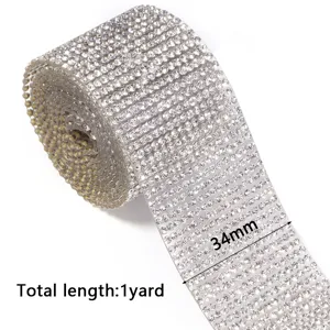 Selbstklebendes Strassband Kristall Diamant Rolle für DIY Handwerk Kleidung Dekor 34mm