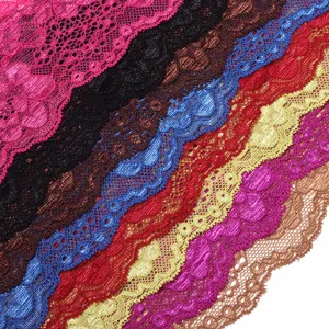 Colorful elastic lace trim detail shot, perfect for DIY sewing, clothing decoration and crafts.