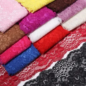 Detail view of colorful high-elasticity lace trim, perfect for DIY clothing and crafts.