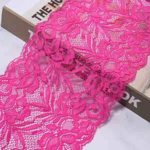 Wide elastic lace trim pink floral fabric ribbon for sewing garment cuffs DIY crafts