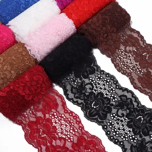 Elastic Lace Ribbon Trim Polyester Flower Pattern Woven Fabric Trim For Apparel Hem DIY Hair Accessory Bag Underwear Embellishment