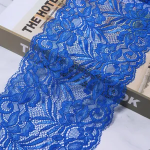 Blue stretch lace trim fabric wide floral lace ribbon for sewing garment apparel and crafts