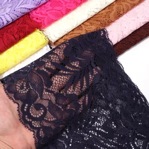 Colorful stretch lace fabric trim for garments, dresses, cuffs, and DIY craft projects.