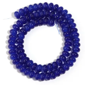 Hilo de cuentas de ábaco de vidrio azul para joyería DIY, ideal para pulseras y collares.