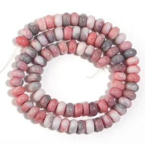 Chapelet de perles abaque rondelle en verre craquele degrade rose gris pour fabrication de bijoux