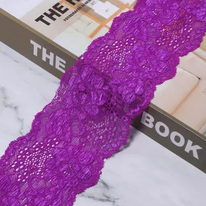 Purple elastic lace trim detail shot, perfect for DIY clothing, underwear, and hair accessories.