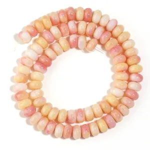 Perles rondelles craquelées en verre détail, dégradé rose jaune accessoires bijoux DIY.