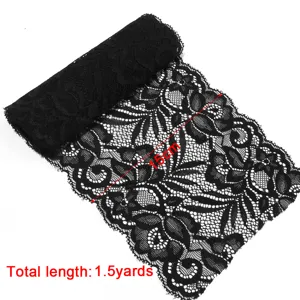 Black stretch lace trim fabric roll, 15cm width and 1.5 yards length for sewing crafts.