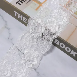White elastic lace trim floral ribbon fabric for DIY sewing garment dress accessories 1pc