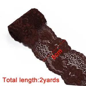 Brown elastic lace trim ribbon, 8cm wide and 2 yards long, perfect for DIY sewing and crafts.