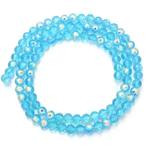 Cuentas de cristal azul claro facetadas, diseño esférico color AB para abalorios detalle.