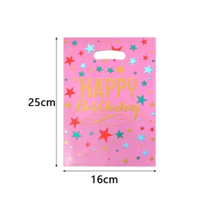 Pink aluminum foil birthday gift bag with star pattern, portable party candy packaging main view.