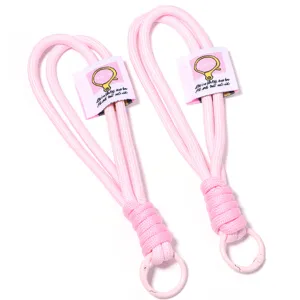 Double layer polyester woven keychain lanyard pink wrist strap cute phone charm accessory