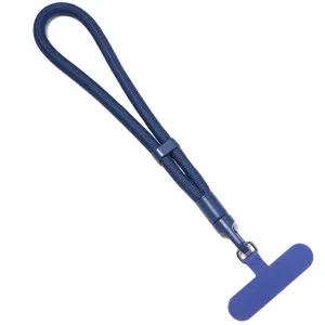 Dragonne de poignet pour téléphone bleu foncé avec sangle réglable et languette en T.