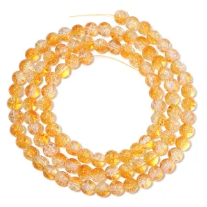 Iridescent cracked glass round beads yellow DIY bracelet necklace making jewelry parts