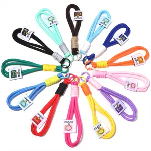 Colorful woven wrist strap lanyard for phone keys bags DIY accessories, durable polyester cord.
