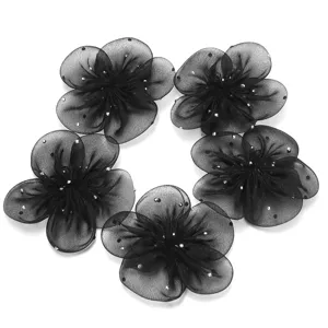 Schwarze Netztuch-Strass-Fünfblattblumen DIY-Zubehör für Haarschmuck und Kleidung.