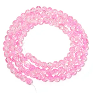 Pink crackle glass round beads for handmade DIY jewelry making, bracelet and necklace accessories.