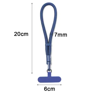 Dragonne de téléphone bleue réglable avec languette de fixation durable, 20cm.