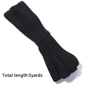 Cinta elástica negra 5 yardas cordón flexible plano para costura pretina ropa manualidades