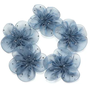 Blauer Netzstoff Blüte Aufnäher Details, glänzende Strass DIY Kleidung Zubehör, Basteldekoration.