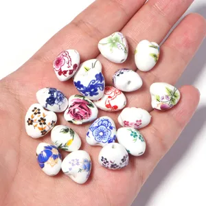 Perles en céramique cœur bleu blanc fleurs porcelaine DIY fabrication de bijoux bracelet