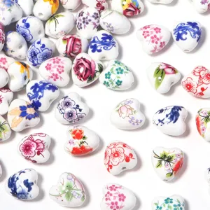 Perles en vrac en forme de cœur en céramique fleurs porcelaine bracelet DIY bijoux pièces