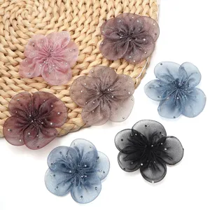 Netzstoff Strass Fünf-Blütenblatt Blumen Zubehör Details für DIY Haarspangen und Kleidung Taschen.