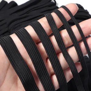 Primer plano detallado de cinta elástica negra, con textura de punto fina y gran elasticidad.