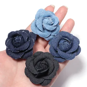 Vintage denim camellia flower patches diy handmade hair clip clothing shoe bag decor accessories